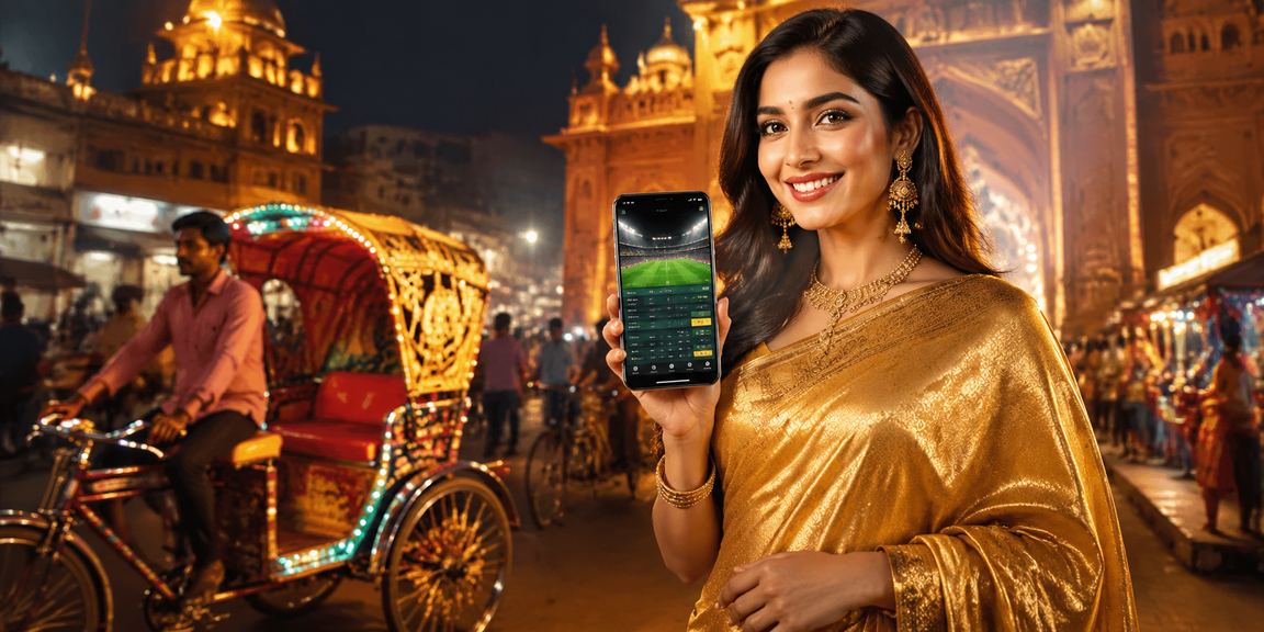 A woman in a saree in Dhaka enjoying Sports Betting on her mobile